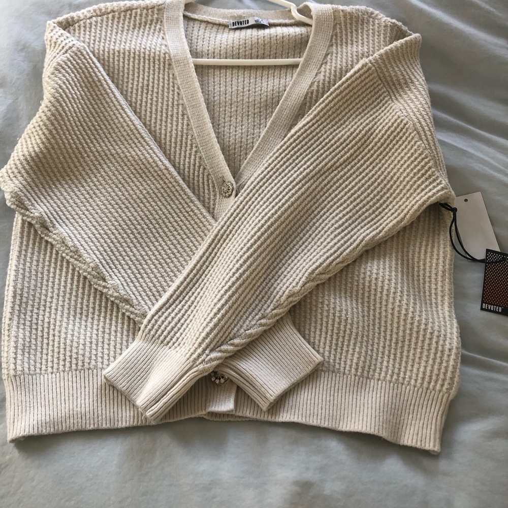 FISHERMEN Ivory chunky slouchy waffle Ribbed Knit Cardigan - Picture 16 of 16